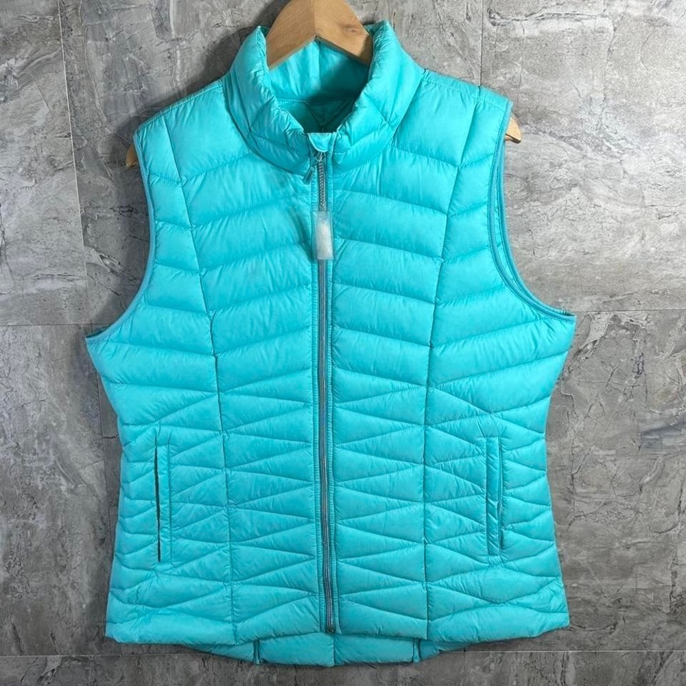 Tangerine Duck down Light blue puffer vest zipper pockets‎ and collar Size XXL